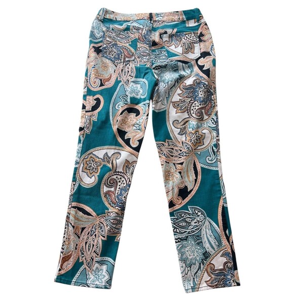 Chicos Girlfriend Slim Leg Ankle Pants Beige Multi Paisley Print Size 1 / US 8 - Picture 4 of 8